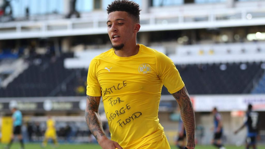 Jadon Sancho joins 'Justice for George Floyd' protest in scoring hat-trick for Dortmund