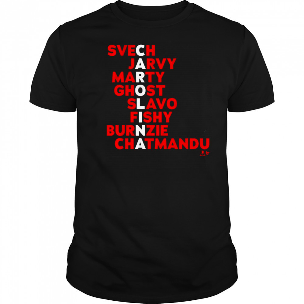 Carolina Hockey Names 2025 Svech Jarvy Marty Ghost Slavo Fishy Burnzie Chatmandu t-shirt