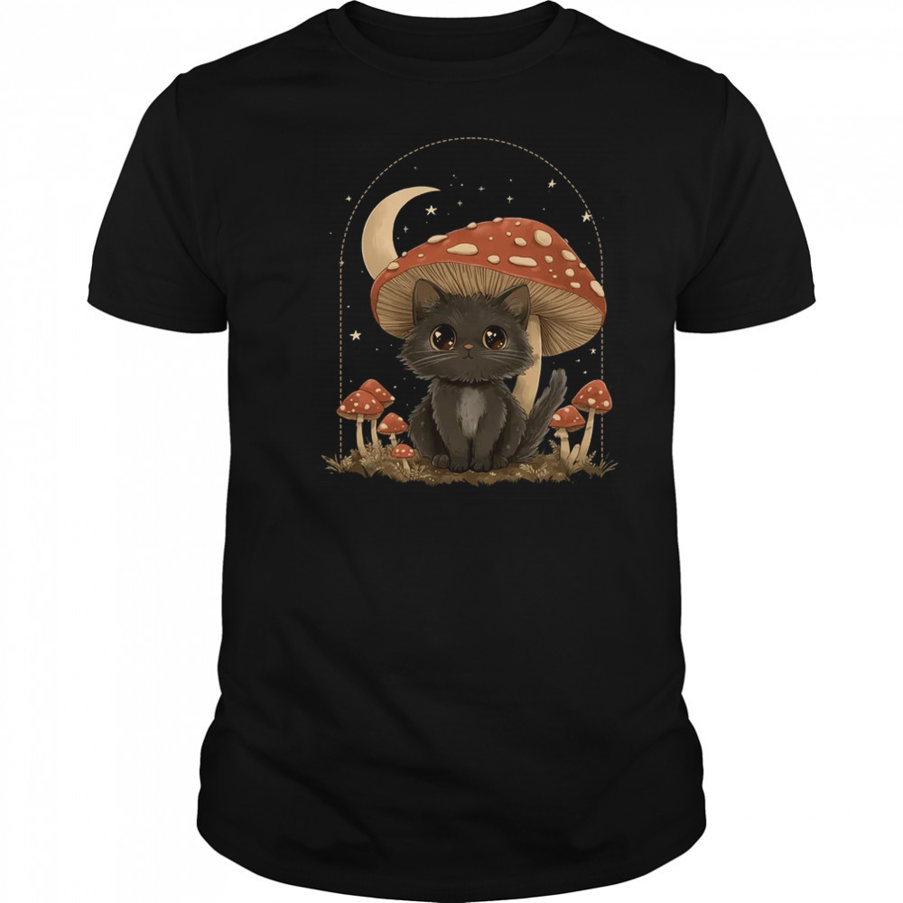 Cottagcore Cat Mushroom Hat Vintage Aesthetic Women shirt