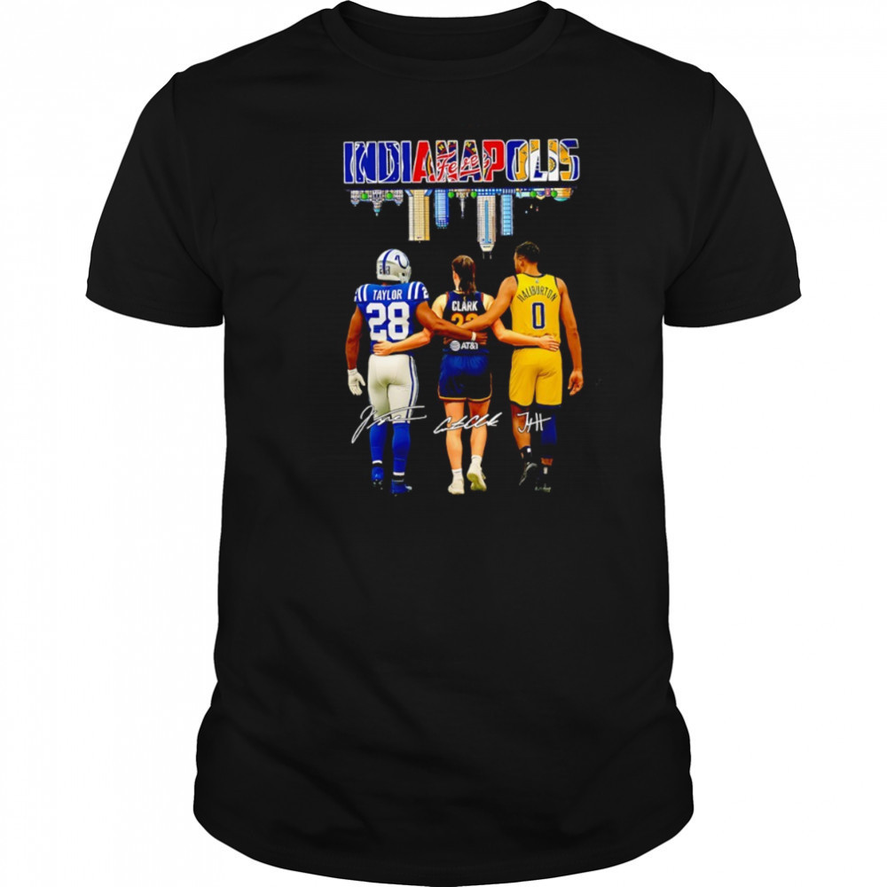 Jonathan Taylor x Colts Caitlin Clark x Tyrese Haliburton Indiana City Skyline signatures shirt