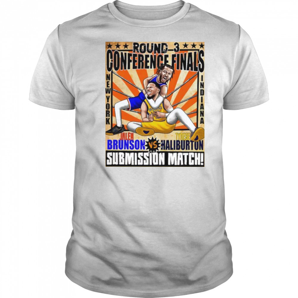 Round 3 Conference Finals Jalen Brunson vs Tyrese Haliburton submission match caricature shirt