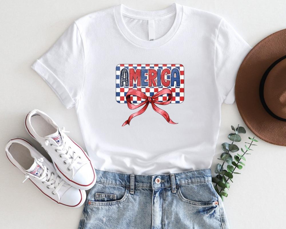 America Gingham Bow T-Shirt – Vintage 4th of July USA Tee