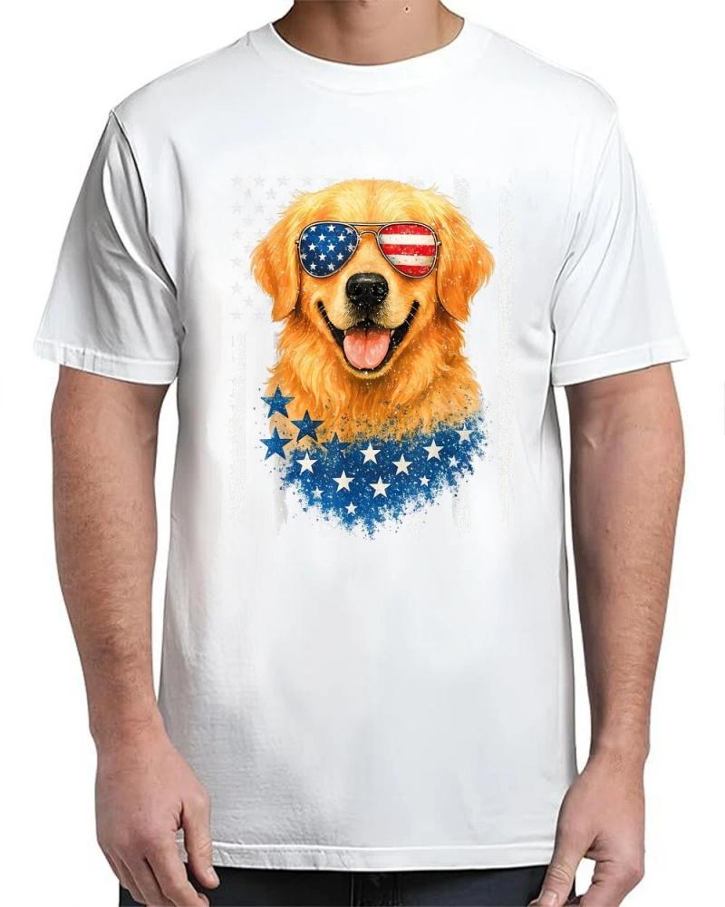 American Flag Golden Retriever USA Retro 4th Of July T-Shirt