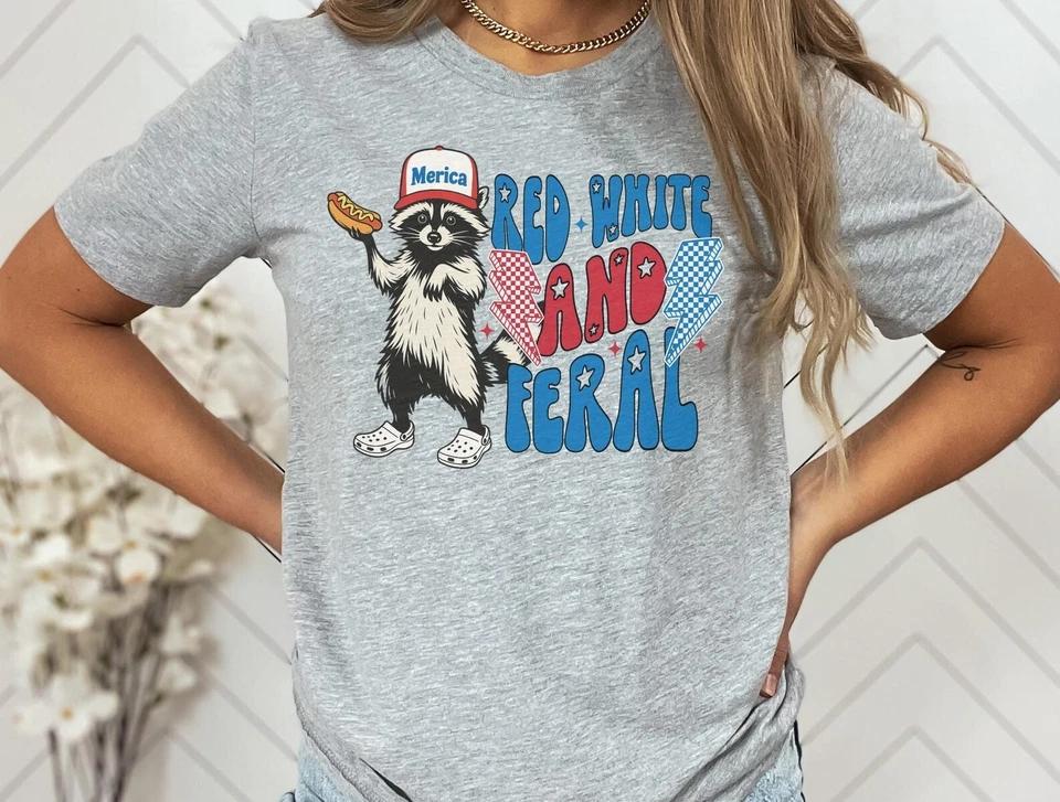 Funny 4th of July Shirt, Feral Raccoon Tee Shirt, Independence Day America Tee