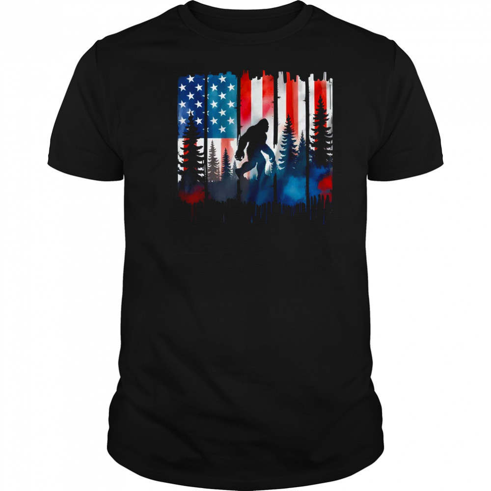 Big Foot Bigfoot Sasquatch American Flag Patriotic 4th July shirt
