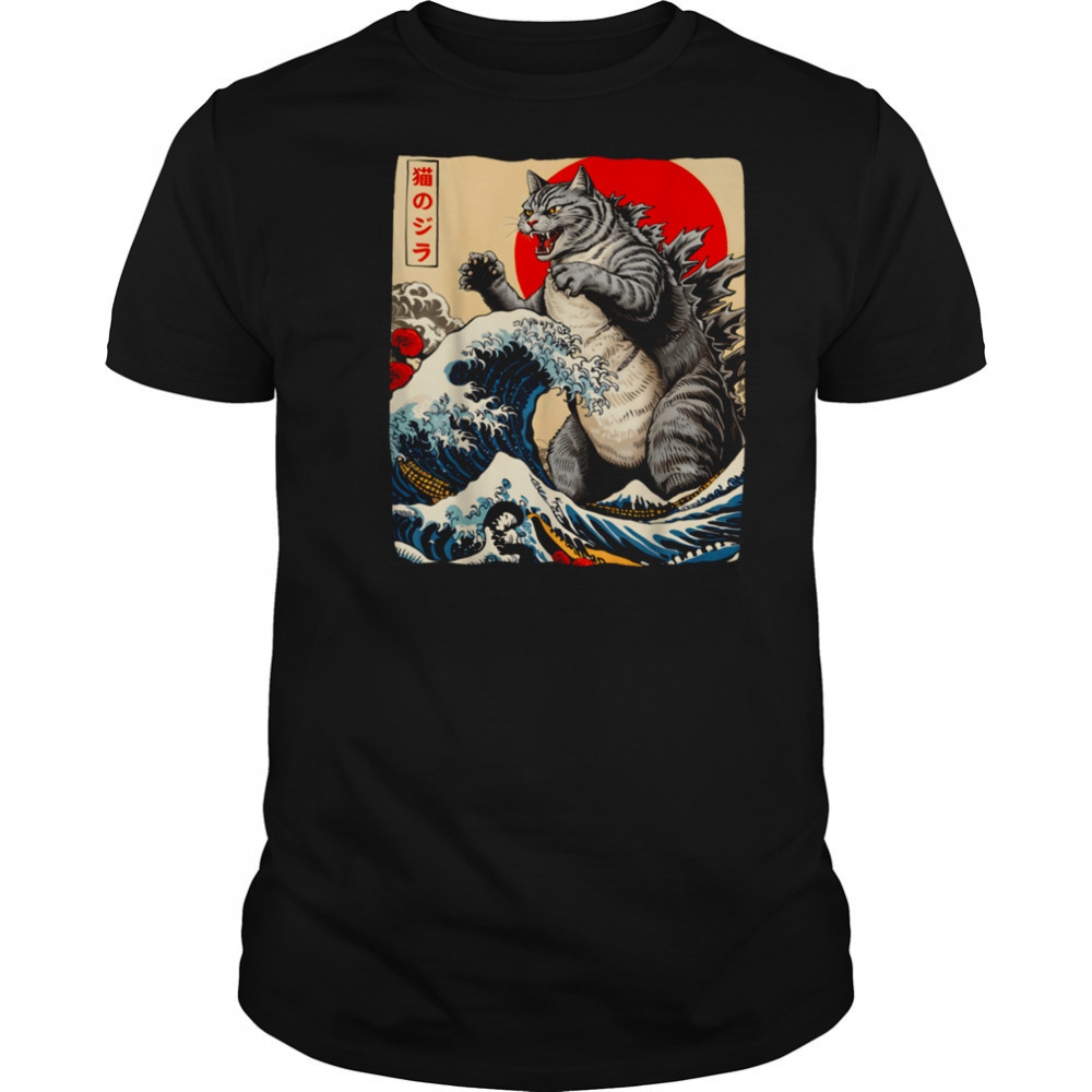 Catzilla Cat Japanese Art Funny Cat Gifts For Men Women Kids T Shirt