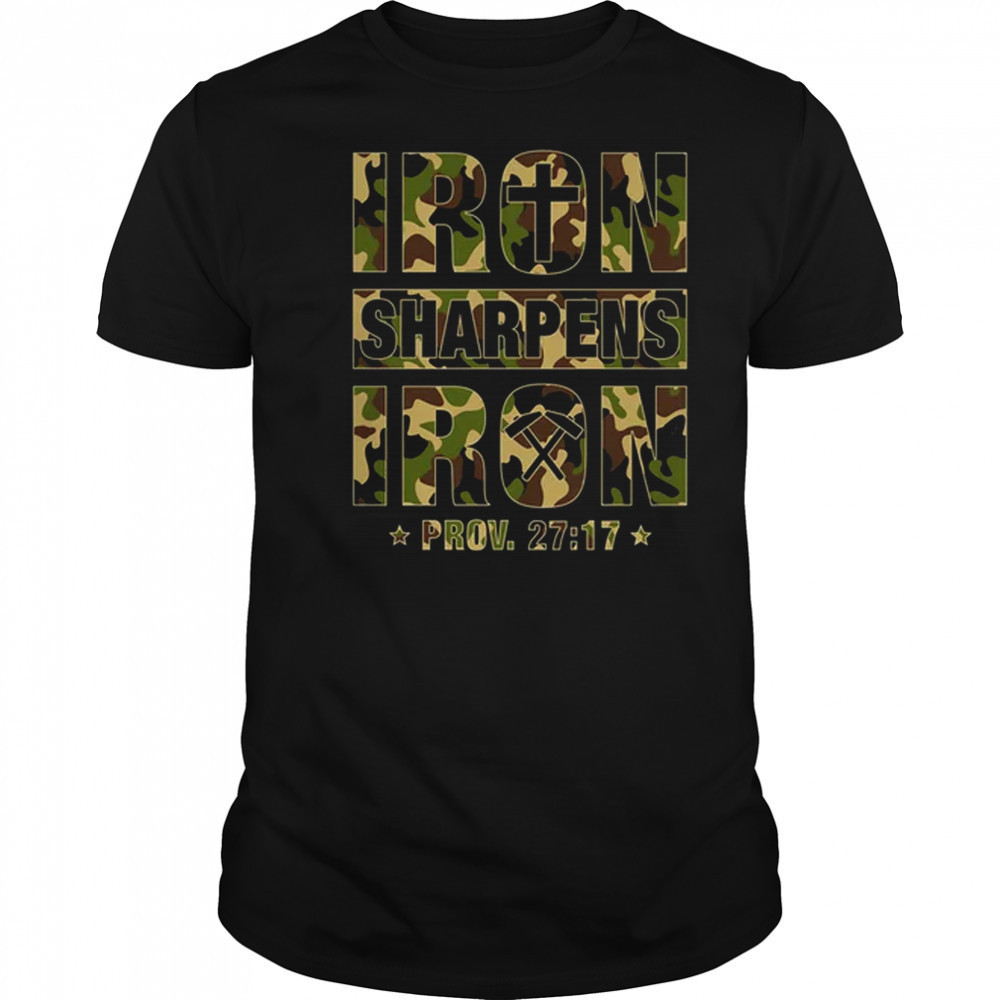 Iron Sharpens Iron Christian Men Camo Scripture Gym Workout shirt