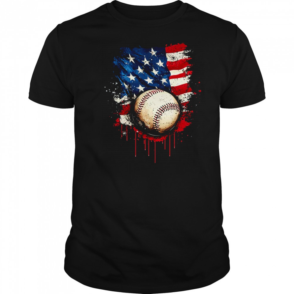 Patriotic Baseball 4th Of July Men Boys USA American Flag shirt