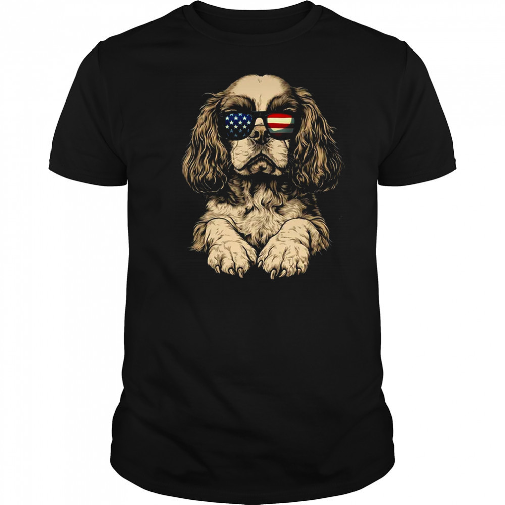 Patriotic Cavalier King Charles Spaniel Dog USA Flag 4th Of July shirt