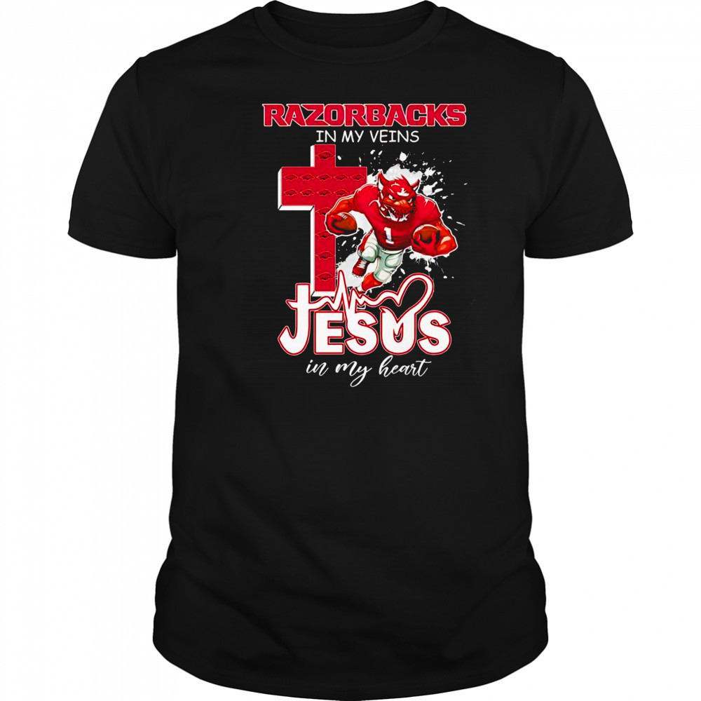 Razorbacks in my veins Jesus in my heart football mascot shirt