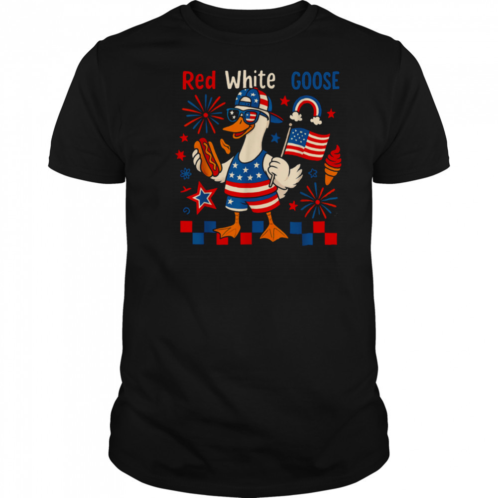 Red White and Goose 4th of July American Flag Hot Dog T Shirt