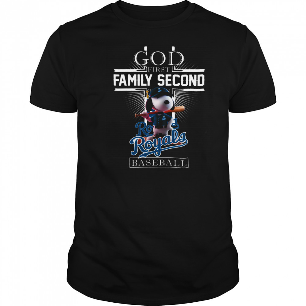 Snoopy God First Family Second Then Kansas City Royals Baseball T Shirt