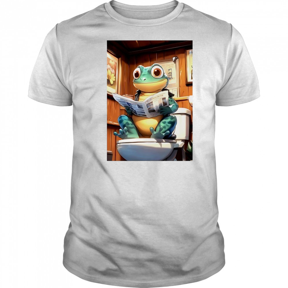 Green Gecko reads Morning Newspaper Rustic Wood Bathroom shirt
