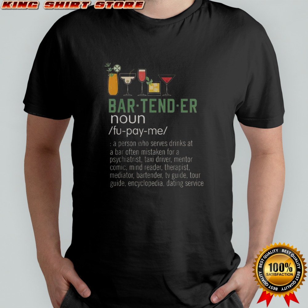 Bartender Definition Cocktail Glasses Graphic Humorous Mixology Dictionary T-Shirt