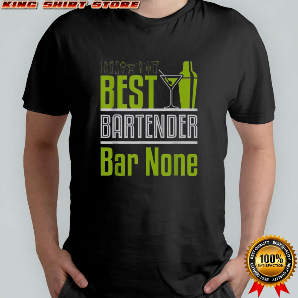 Best Bartender Bar None Neon Green Cocktail Shaker & Martini Glass T-Shirt