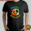 Elderly white hippie peace flowers shirt