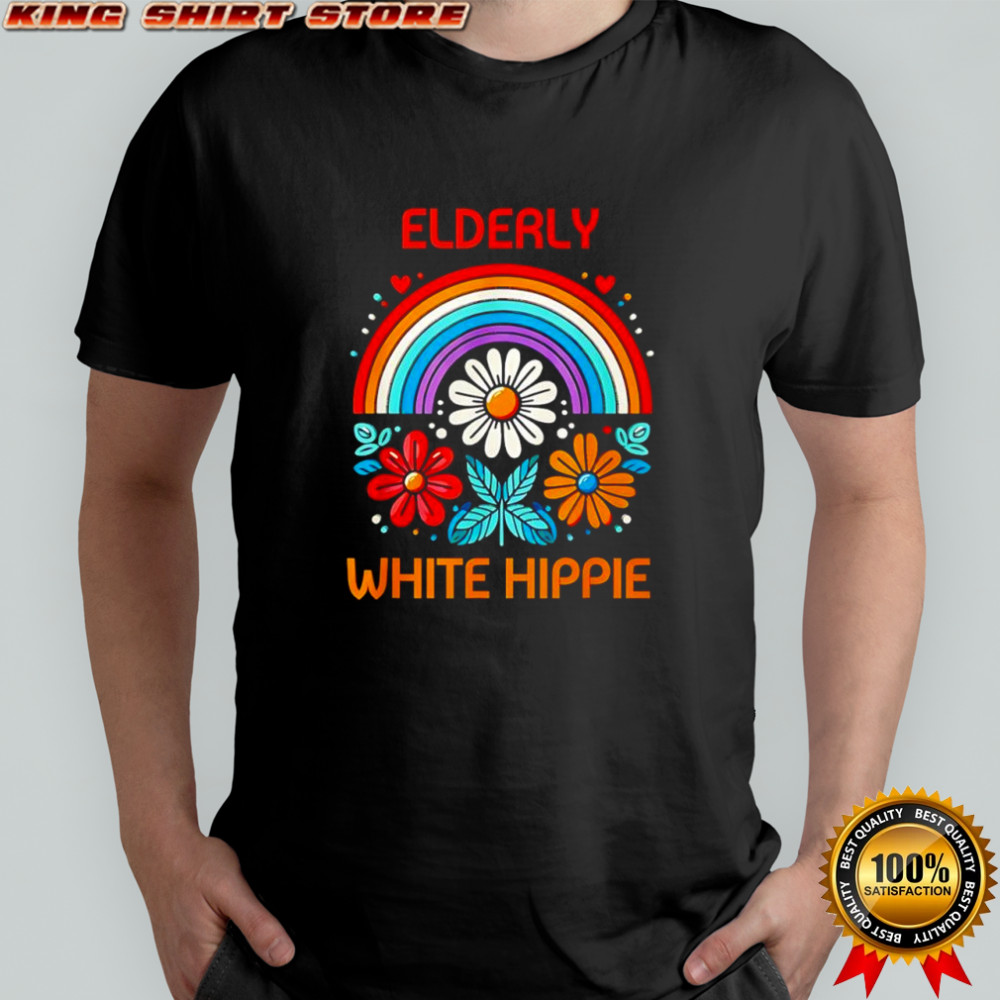 Elderly White Hippie Rainbow flower shirt