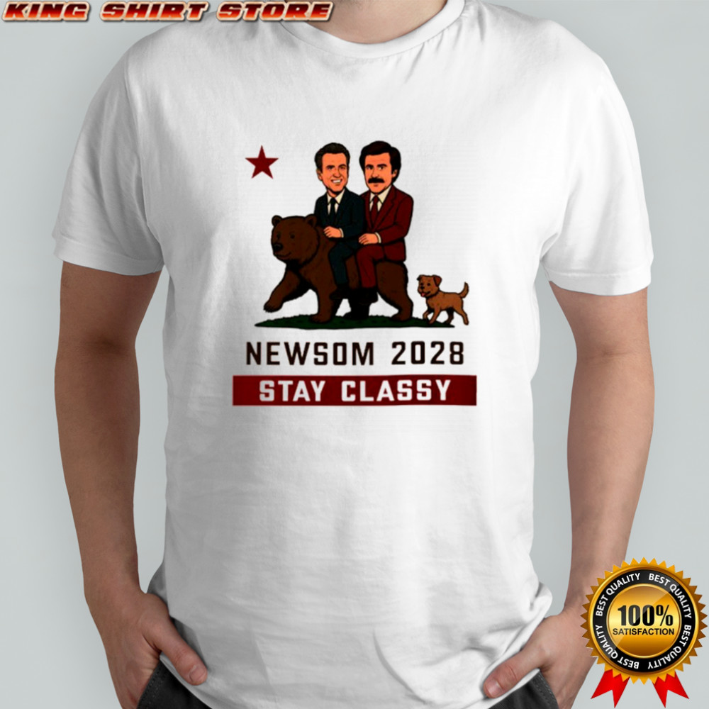 Gavin Newsom and Jeffrey Epstein Bear Newsom 2028 stay classy California flag shirt