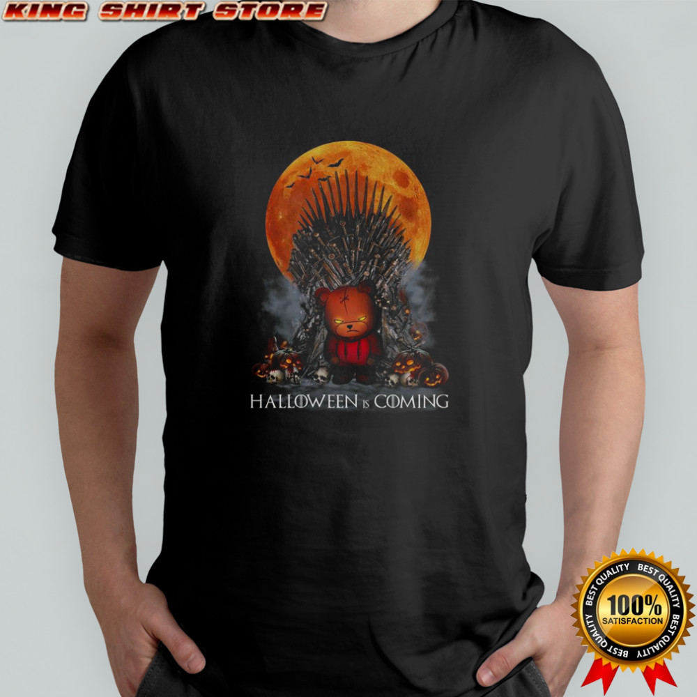Halloween Is Coming Game Of Thrones Parody Iron Throne Pumpkin Skull Bear T-Shirt