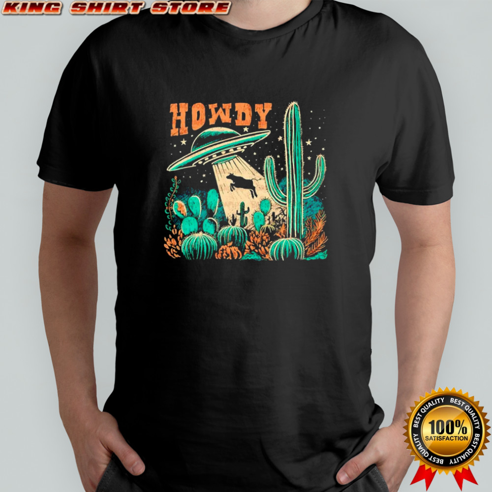 Howdy western UFO abducts cow vintage cowboy alien graphic shirt