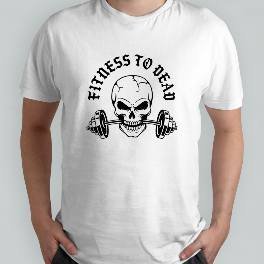 Skeleton lifting weights fitness to dead shirt