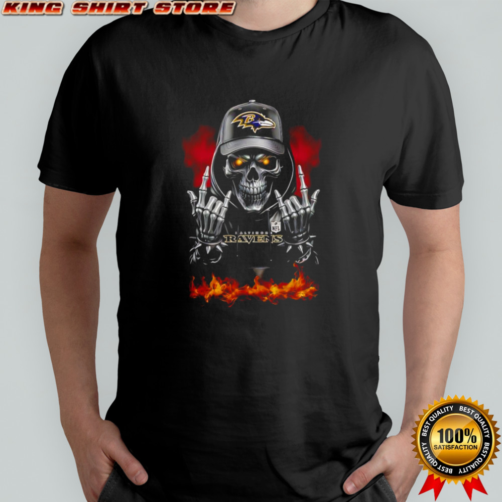 Skeleton with sign of the horns Baltimore Ravens shirt