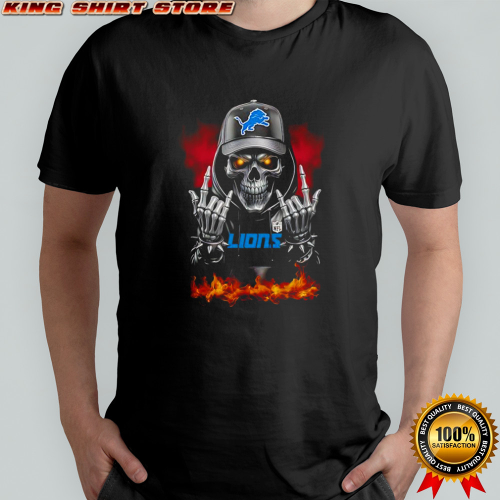 Skeleton with sign of the horns Detroit Lions shirt