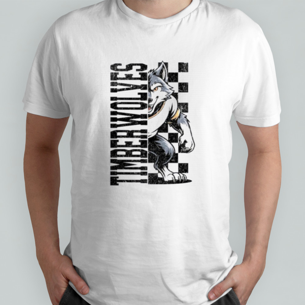 Timberwolves Mascot with Retro Checkered Style Shirt