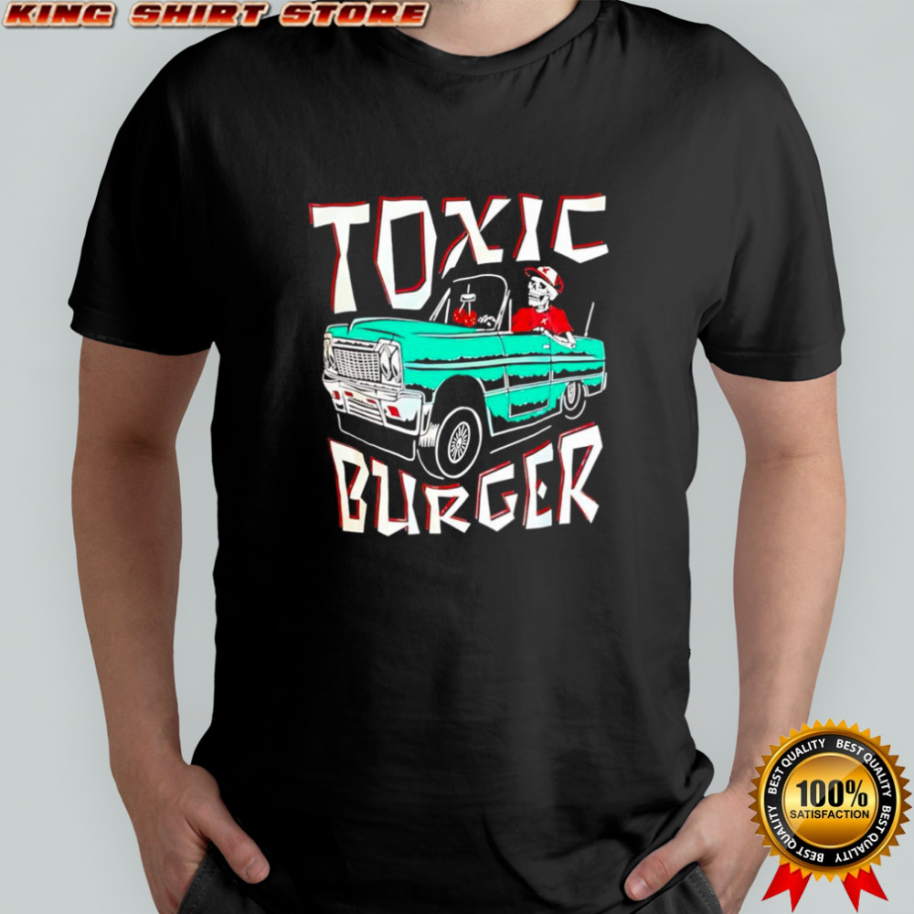 Toxic burger Impala skeleton driving classic car cartoon shirt