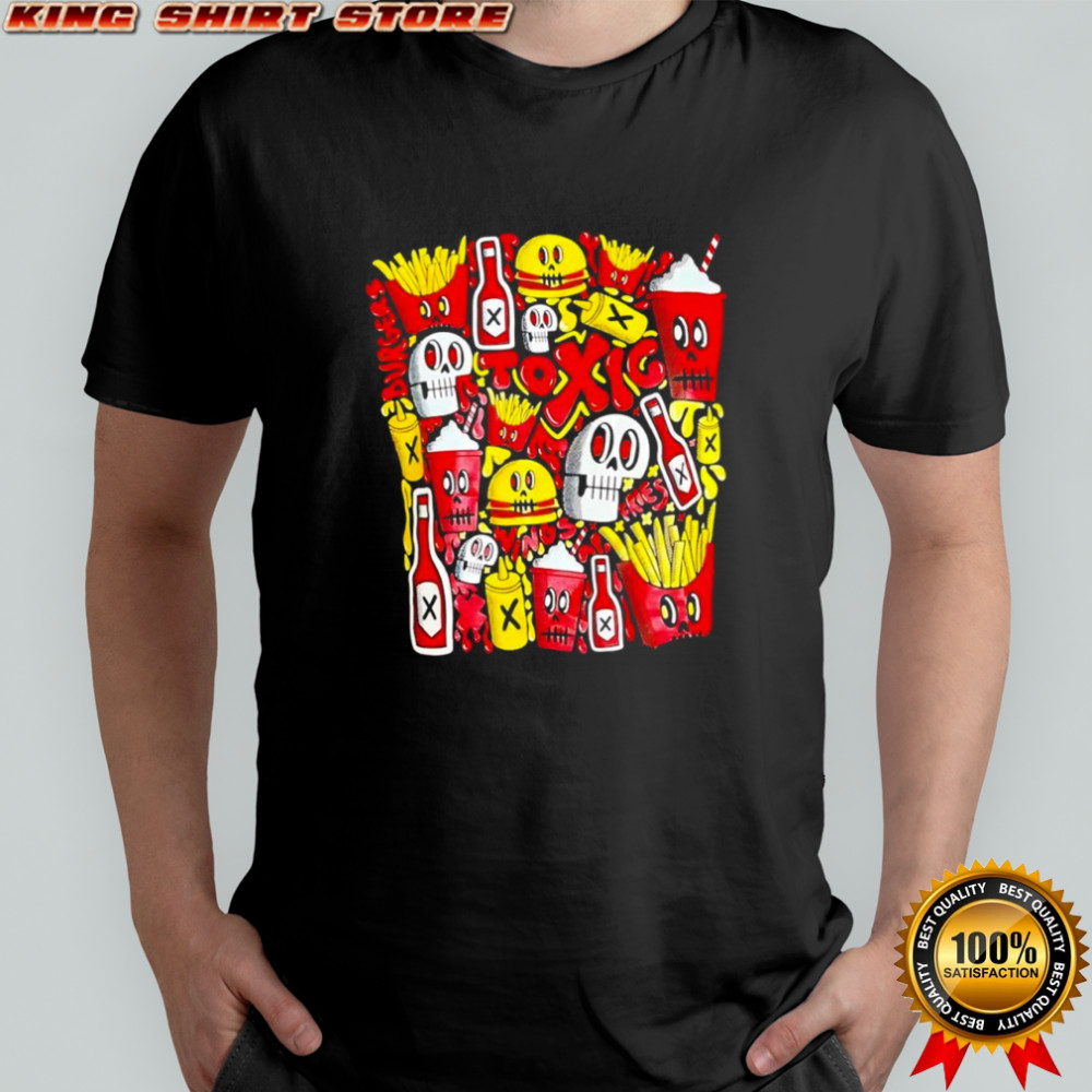 Toxic burger Menu Characters fast food skull motif graphic shirt