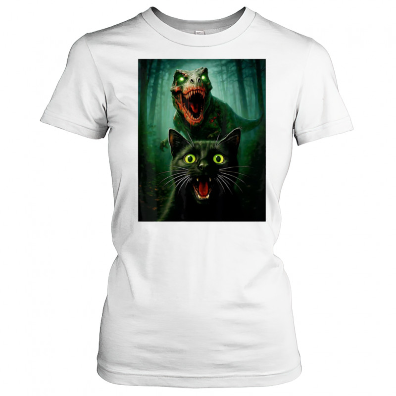 Zombie T-Rex and Cat selfie Halloween shirt