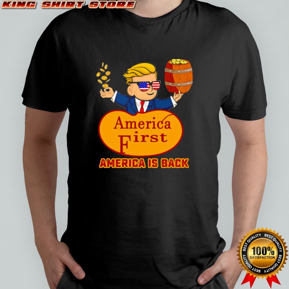 America First America Is Back Donald Trump Cartoon Character Throwing Gold Coins shirt