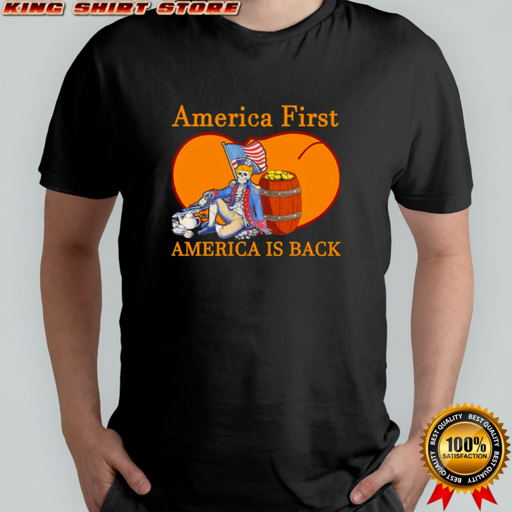 America First America Is Back Skeleton Patriot Sitting shirt