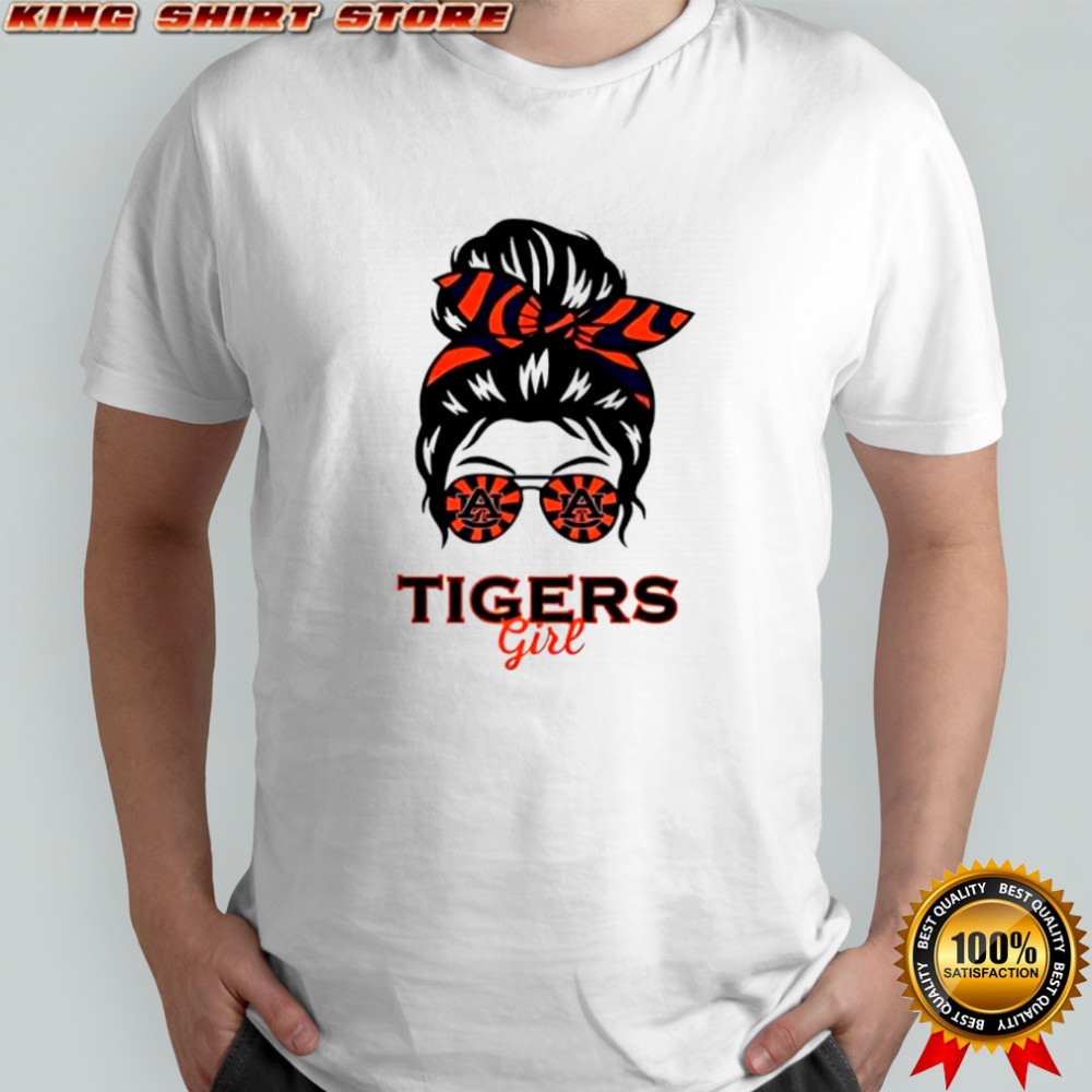 Auburn Tigers girl messy bun glasses shirt