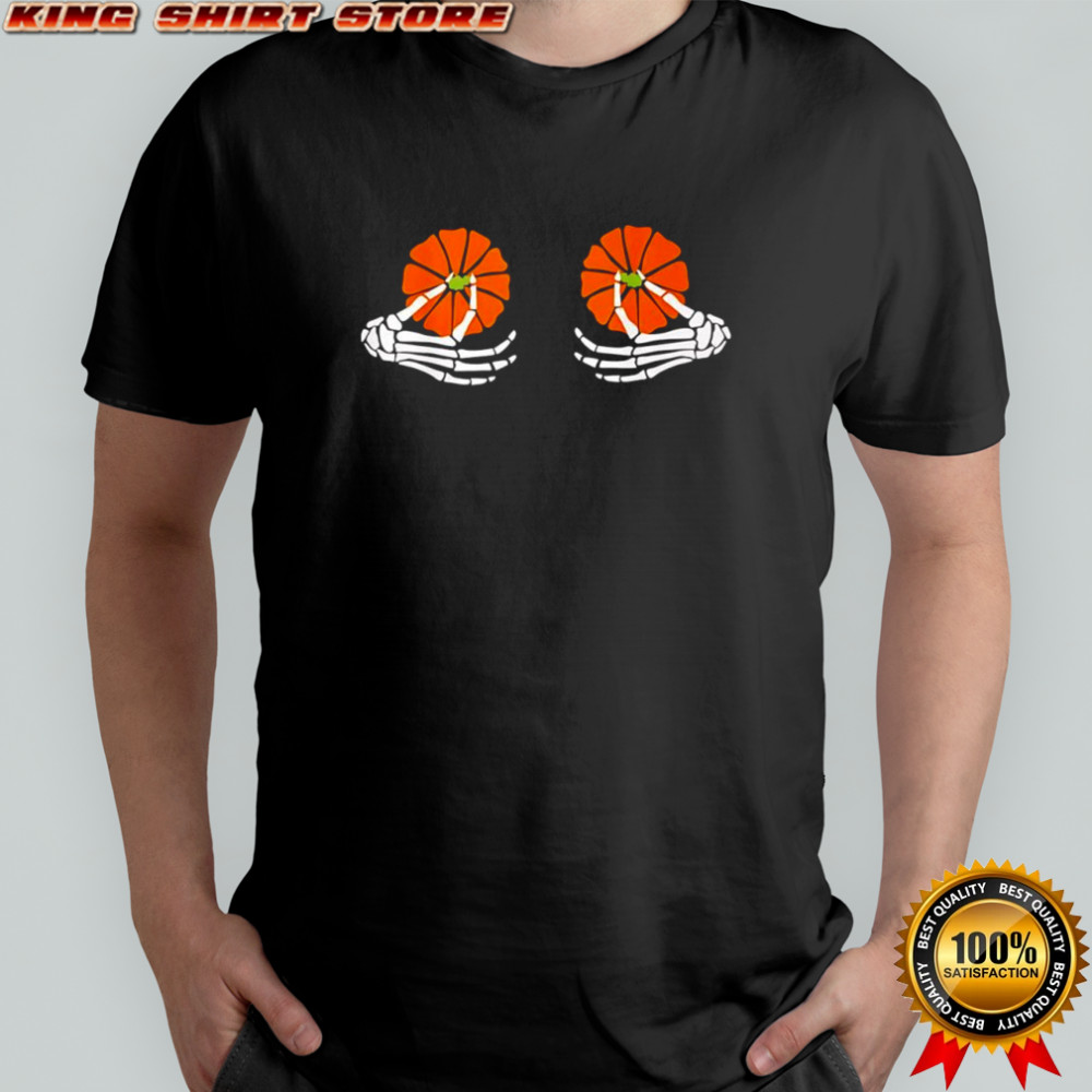 Boobs Pumpkin Skeleton hand Halloween shirt