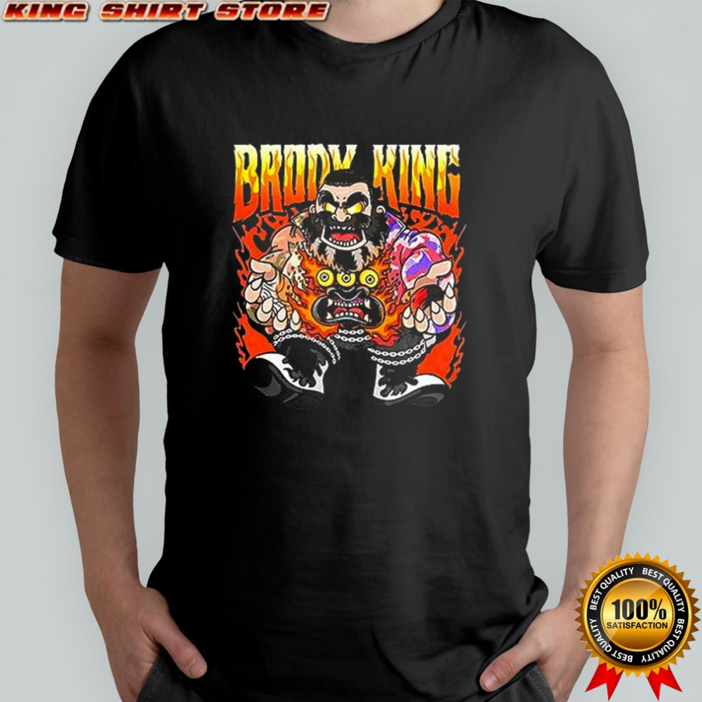 Brody King All Elite Wrestling Devil Demon Mask Flaming shirt