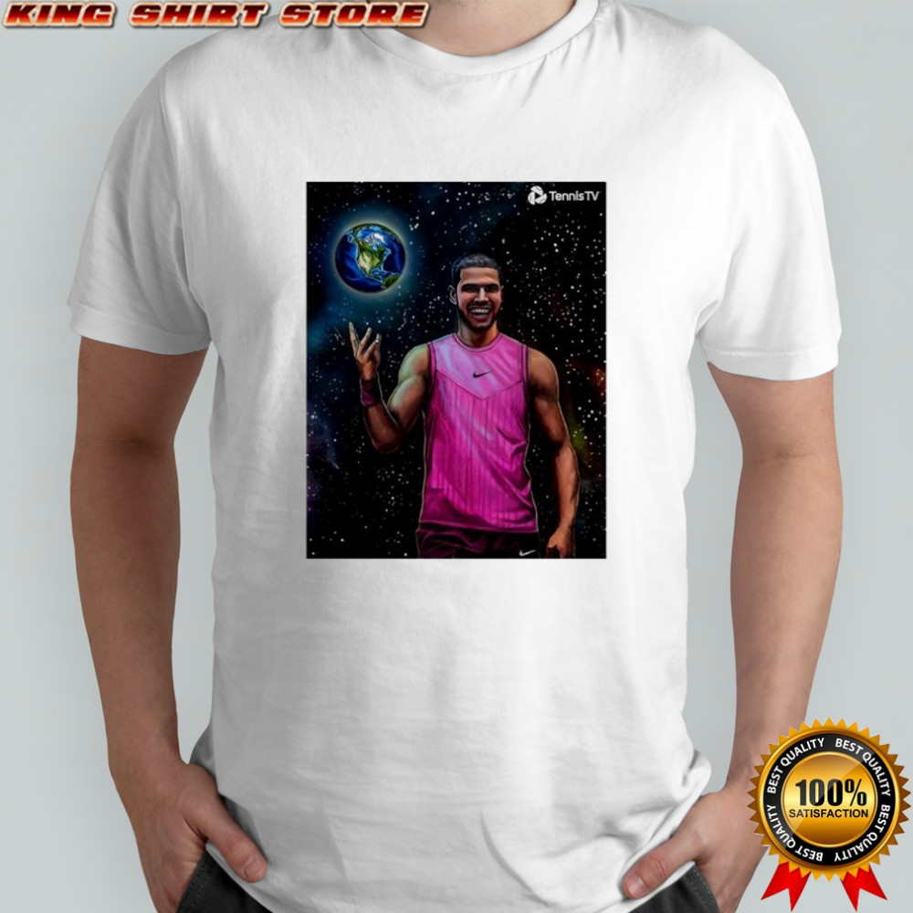 Carlos Alcaraz Us Open tennis Champion backon top of the world shirt Carlos Alcaraz Us Open tennis Champion backon top of the world shirt