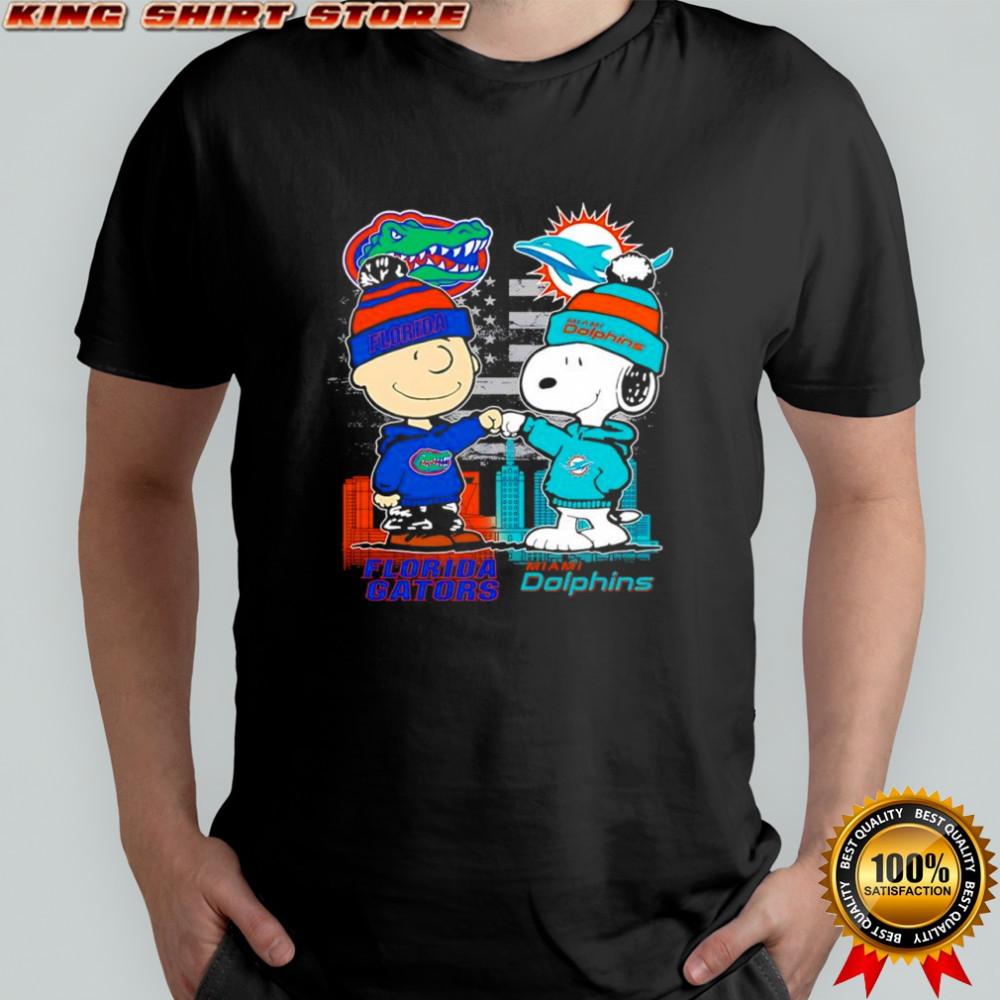 Charlie Brown and Snoopy x Miami Dolphins Florida Gators logo shirt