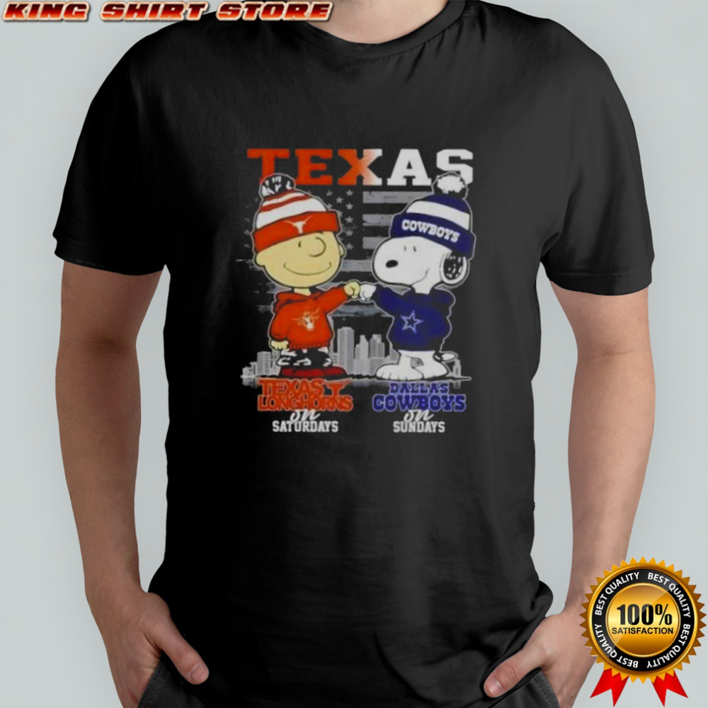 Charlie Brown Texas Longhorns On Saturdays X Snoopy Dallas Cowboys On Sundays Skyline T-Shirt