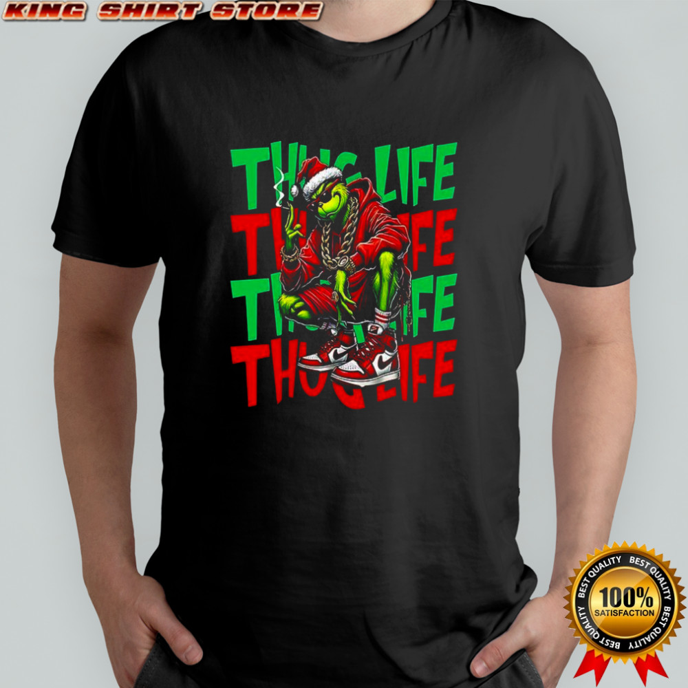 Christmas Thug Life Grinch Smoking Red Hoodie shirt