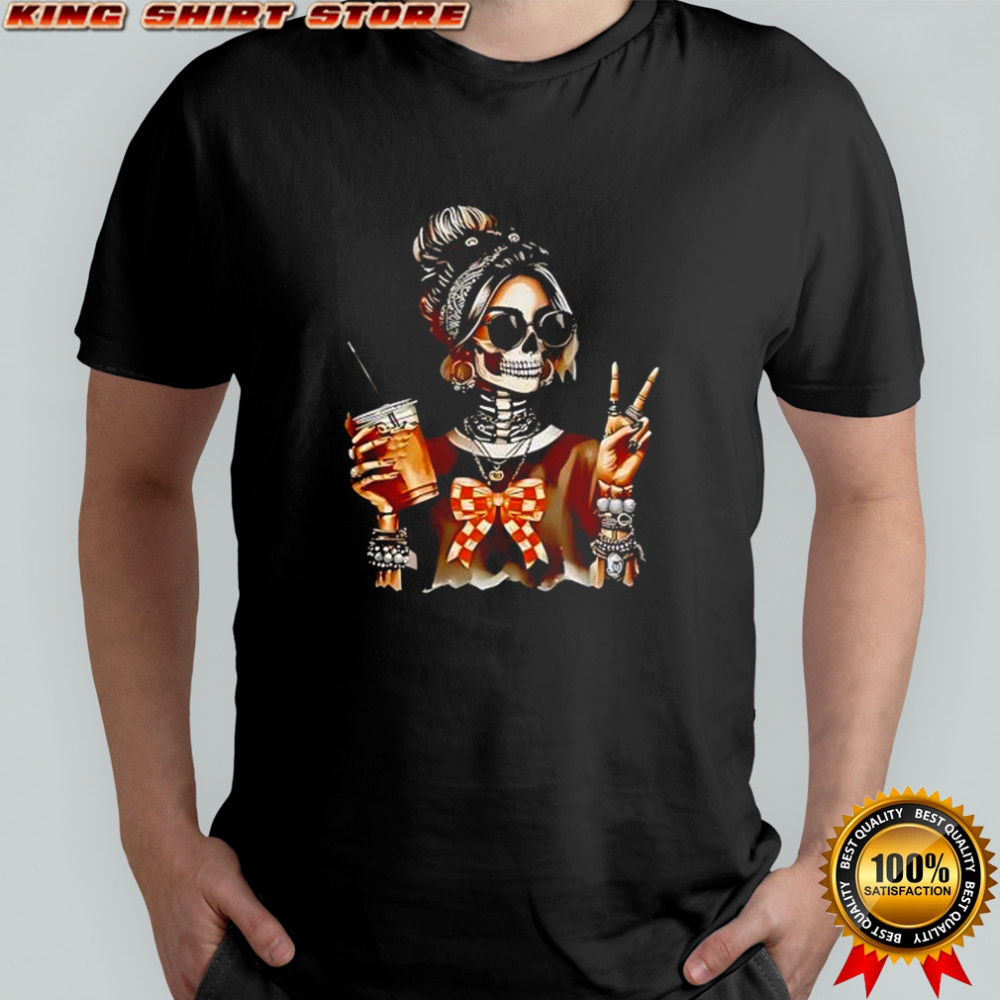 Cool skeleton girl with bandana coffee cup and peace sign shirt Cool skeleton girl with bandana coffee cup and peace sign shirt