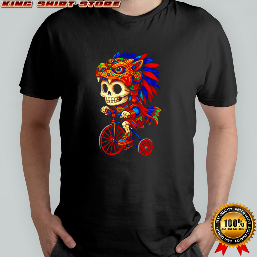 Day Of The Dead Aztec Skeleton On A Bicycle shirt
