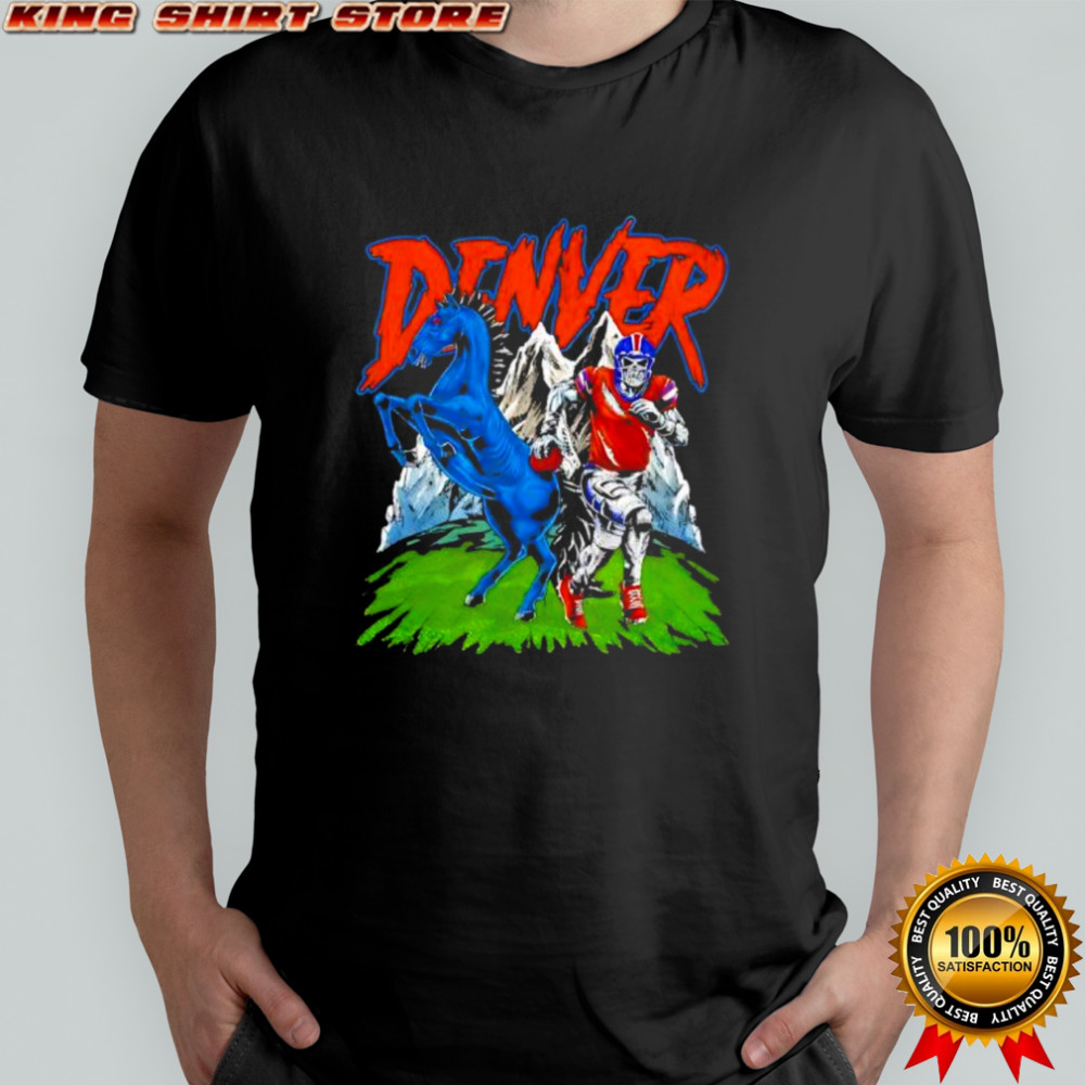 Denver Broncos Skeleton Running with Blue Horse shirt