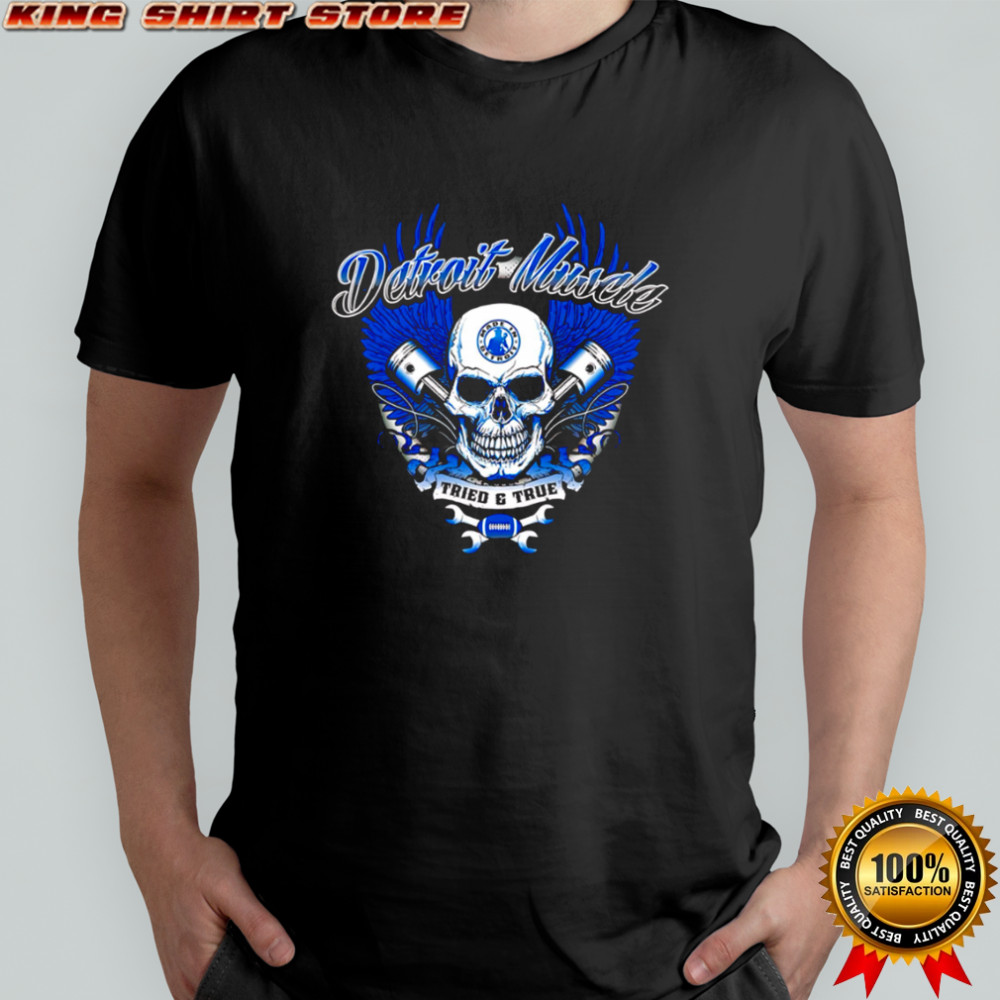 Detroit Muscle Tried and True skull pistons wings wrenches football shirt