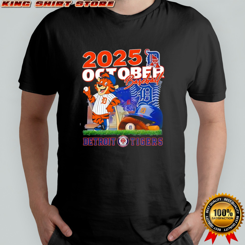 Detroit Tigers 2025 October baseball team helmet mascot logo graphic shirt