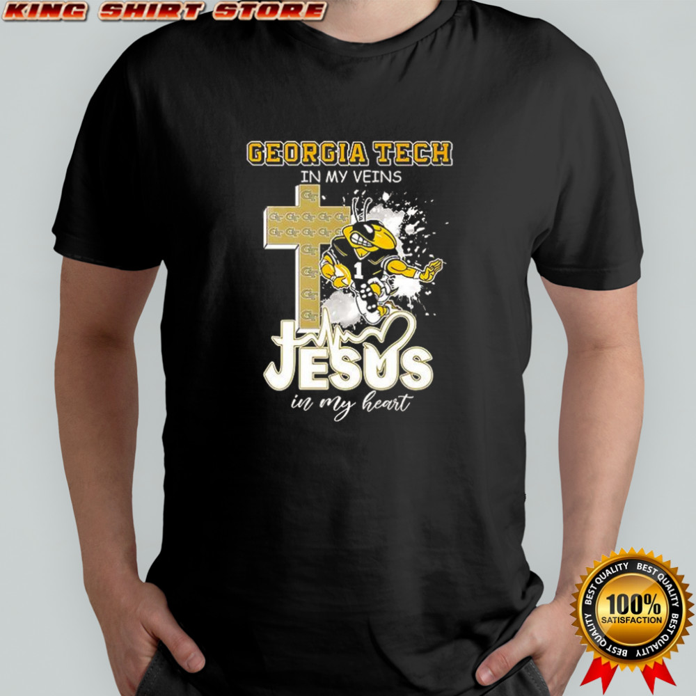 Georgia Tech in my veins Jesus in my heart mascot shirt