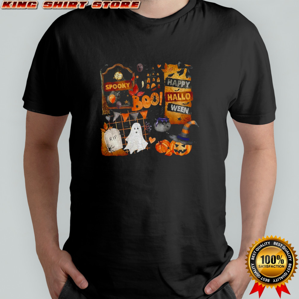Ghost spooky boo pumpkin Happy Halloween autumn vibes shirt