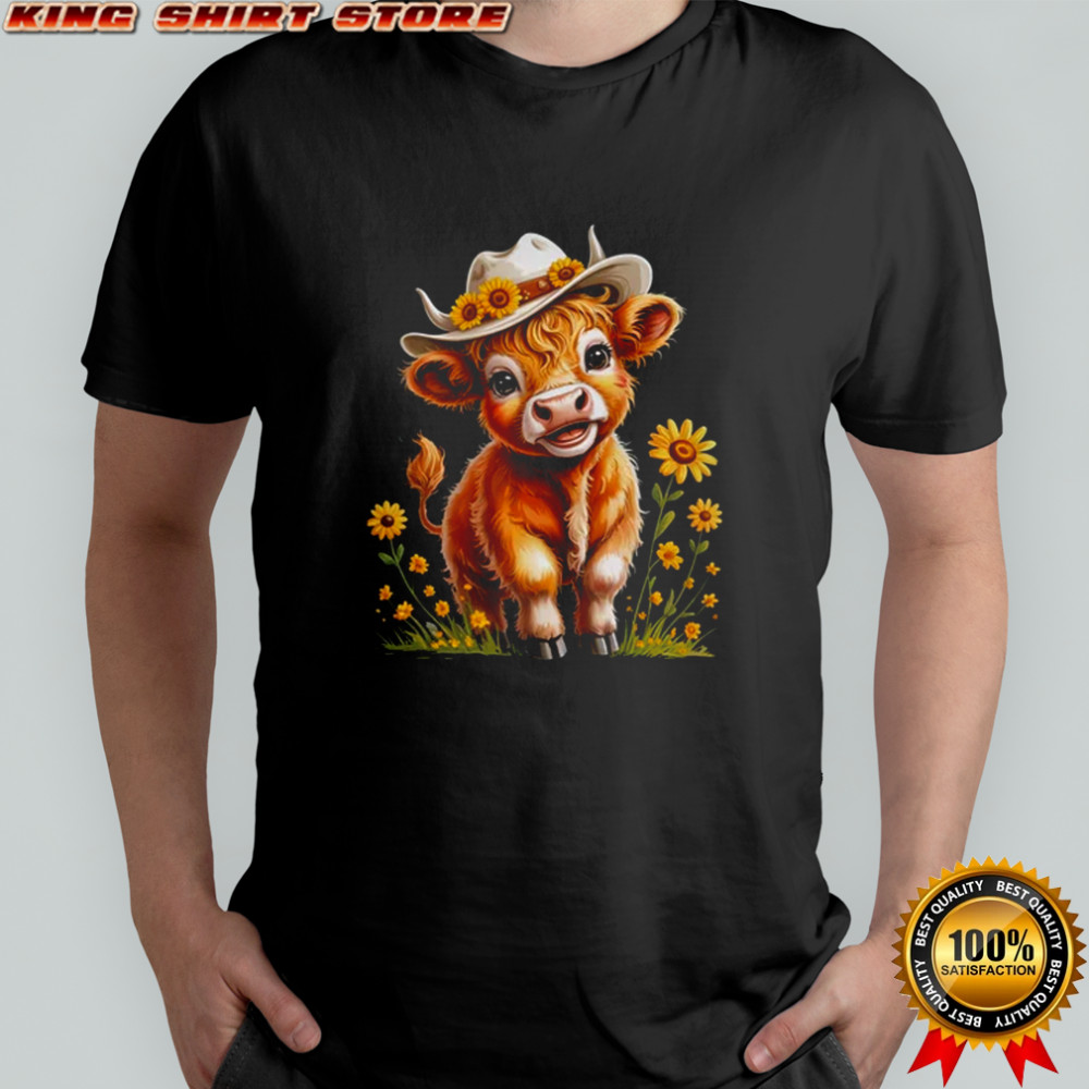 Highland Cow Scottish Hairy Cattle Floral Women Girls shirt