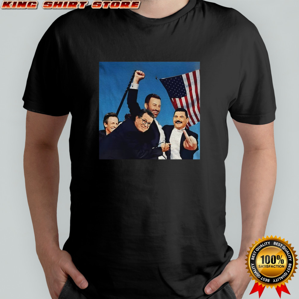 Jimmy Kimmel Stephen Colbert and Seth Meyers fighting American flag shirt