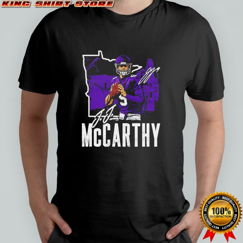 J.J. McCarthy Minnesota Vikings 500 level charcoal signature shirt